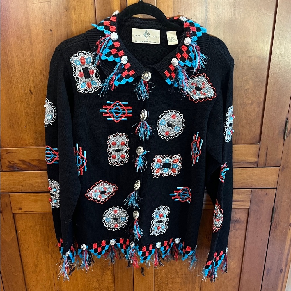 Vintage Southwestern (Native American Style) Sweater w/Sequins- Maximalism